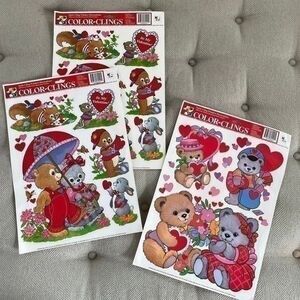 NEW Vintage Valentines Day Window Clings Colorforms Teddy Bears